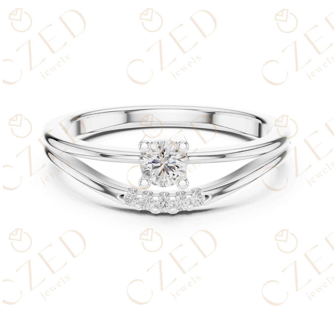 Round Brilliant Solitaire Diamond Ring with Graduated Side Stones