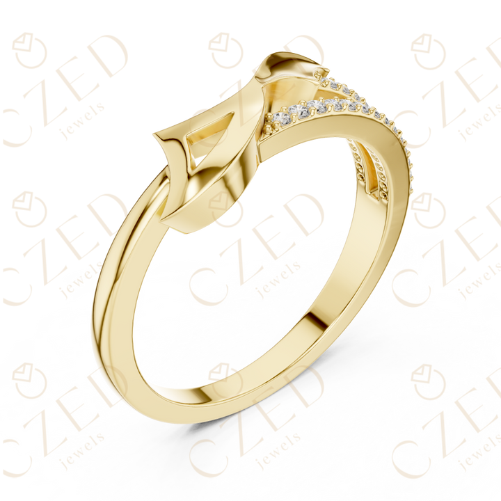 Round Cut Diamond Twisted Pavé Band Ring with Sculpted Crossover Design