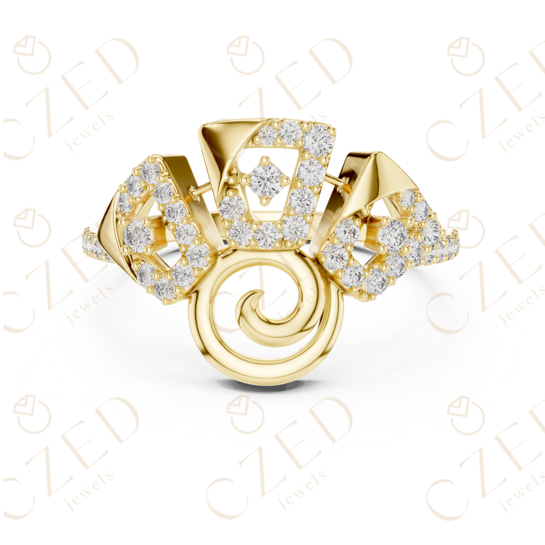 Round Cut Diamond Abstract Spiral Halo Ring