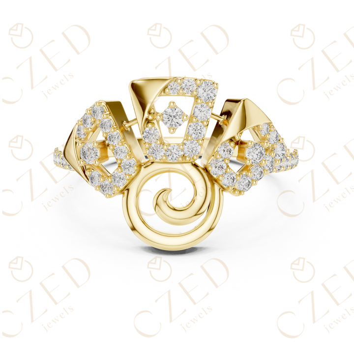 Round Cut Diamond Abstract Spiral Halo Ring