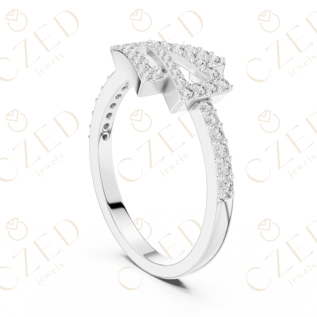 Round Cut Diamond Modern Twist Open Band Ring with Pavé Brilliance