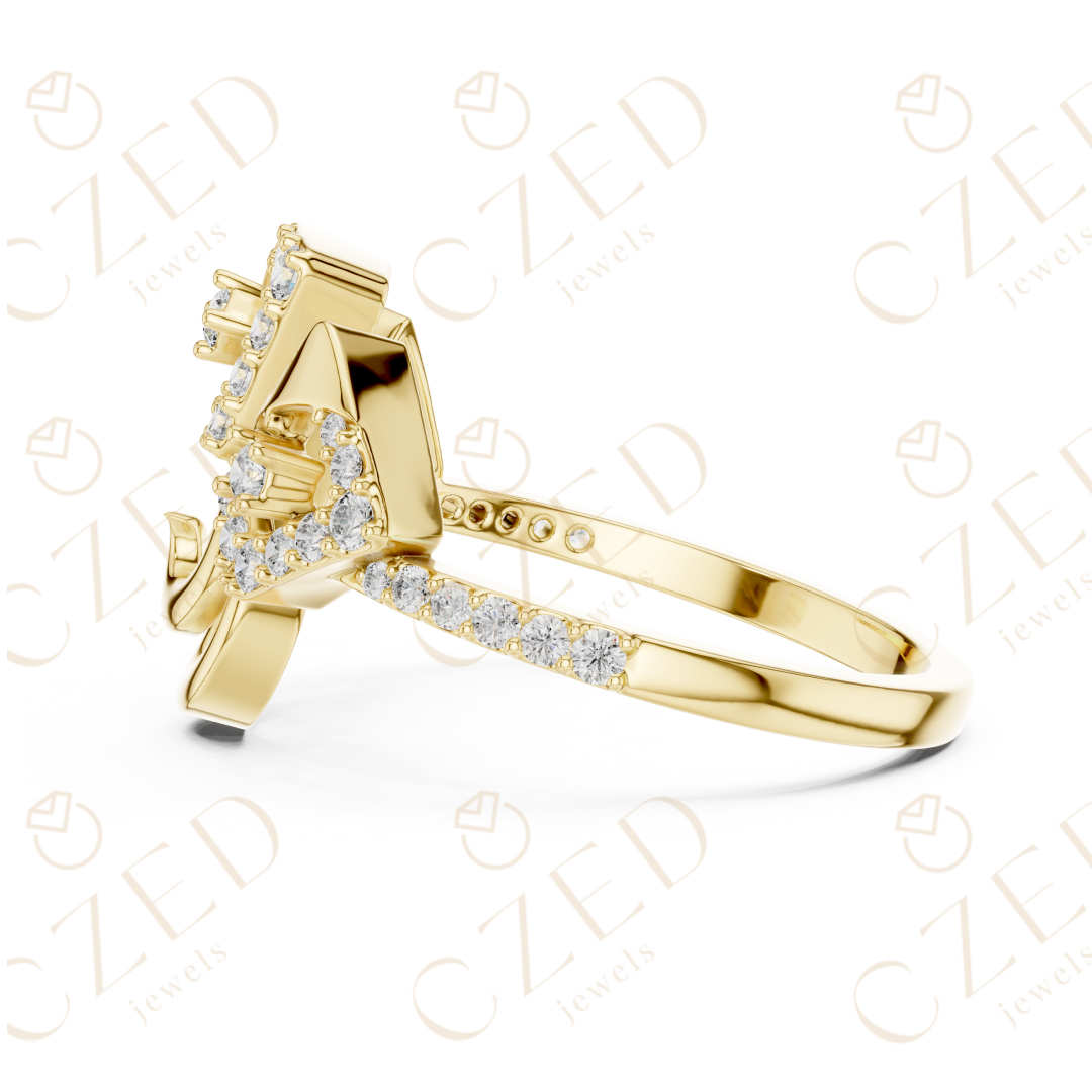 Round Cut Diamond Abstract Spiral Halo Ring