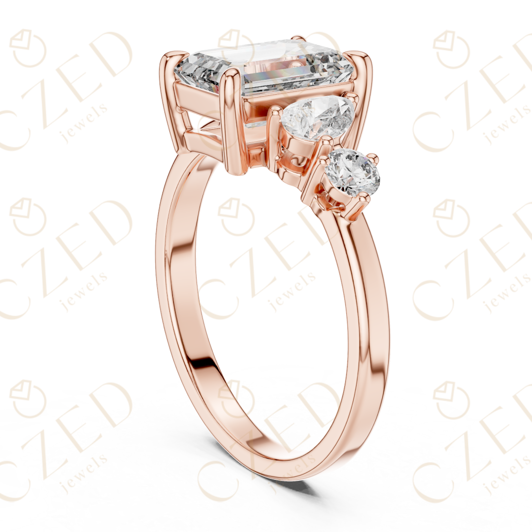 Emerald Cut Diamond Three Stone Engagement Ring