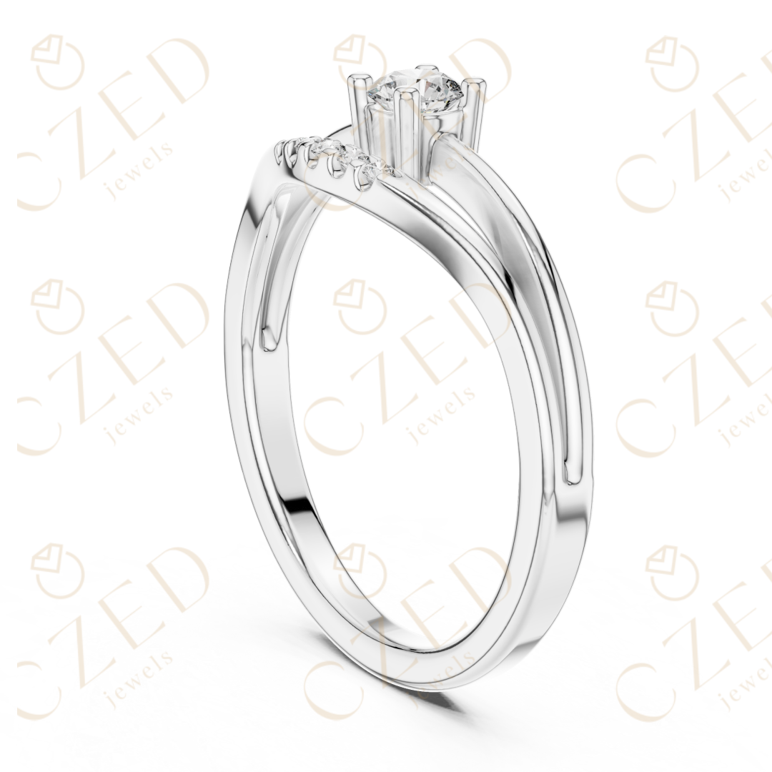 Round Brilliant Solitaire Diamond Ring with Graduated Side Stones