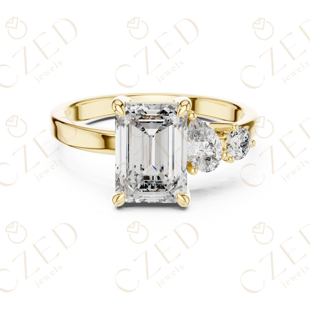 Emerald Cut Diamond Three Stone Engagement Ring