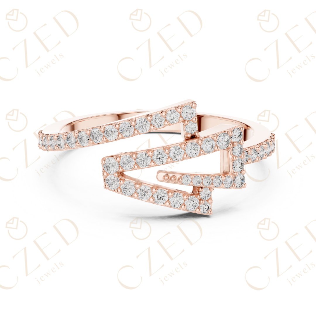 Round Cut Diamond Modern Twist Open Band Ring with Pavé Brilliance