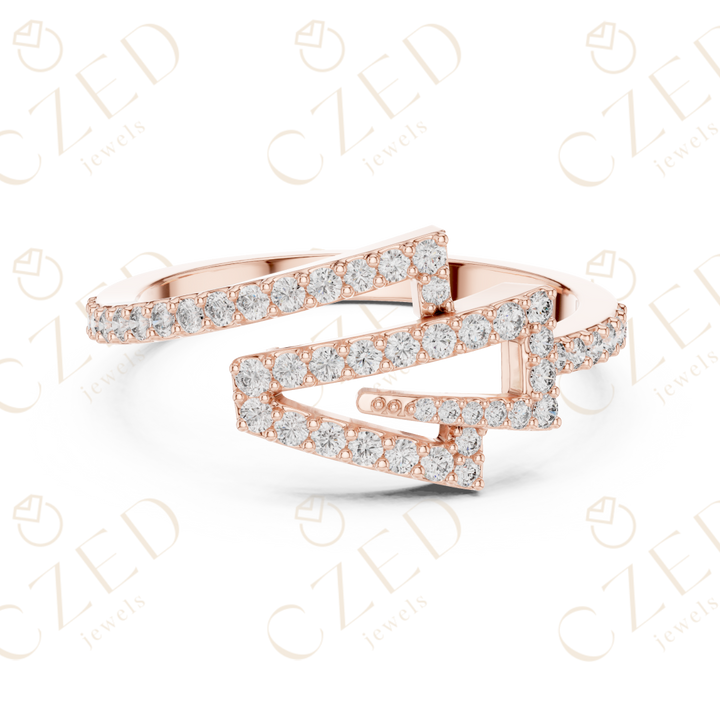 Round Cut Diamond Modern Twist Open Band Ring with Pavé Brilliance