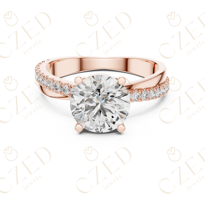 Round Cut Diamond Solitaire Ring with Pavé Side Stones