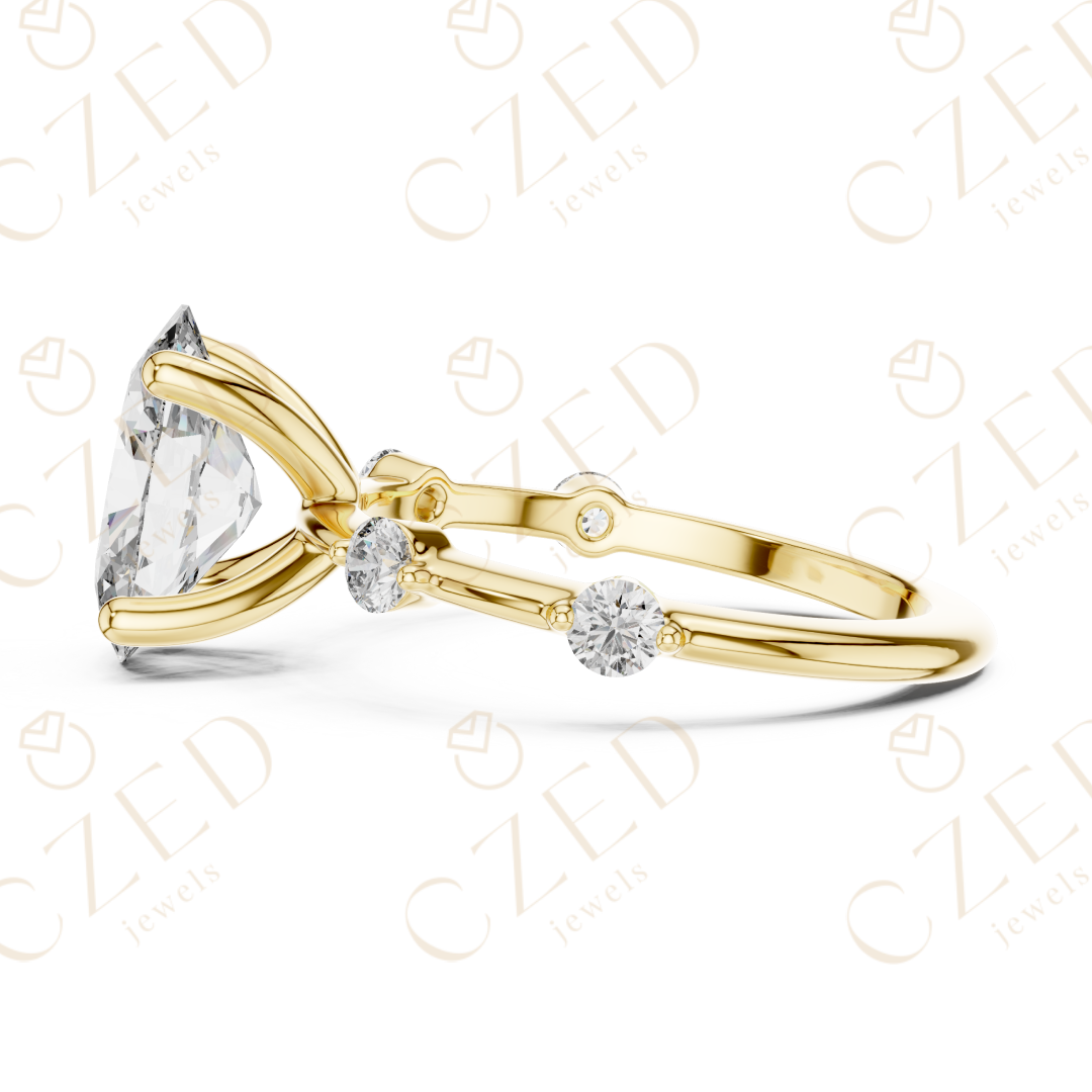 Oval Cut Diamond Ring with Round Side Stone Accents