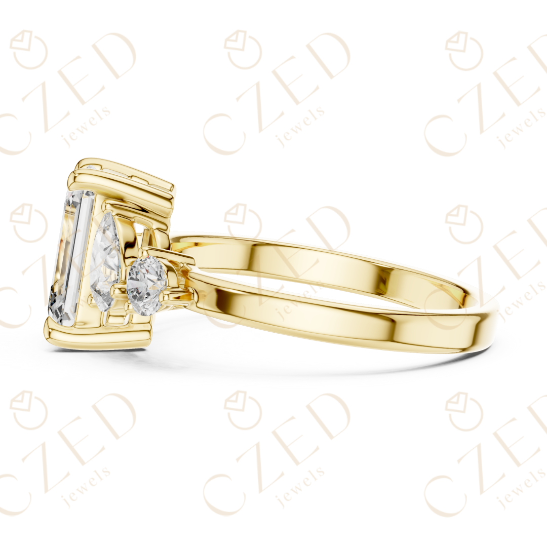 Emerald Cut Diamond Three Stone Engagement Ring