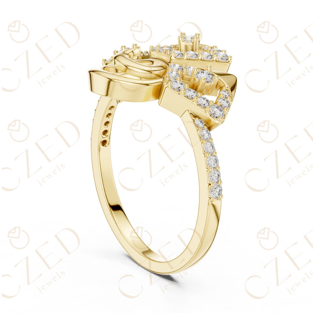 Round Cut Diamond Abstract Spiral Halo Ring