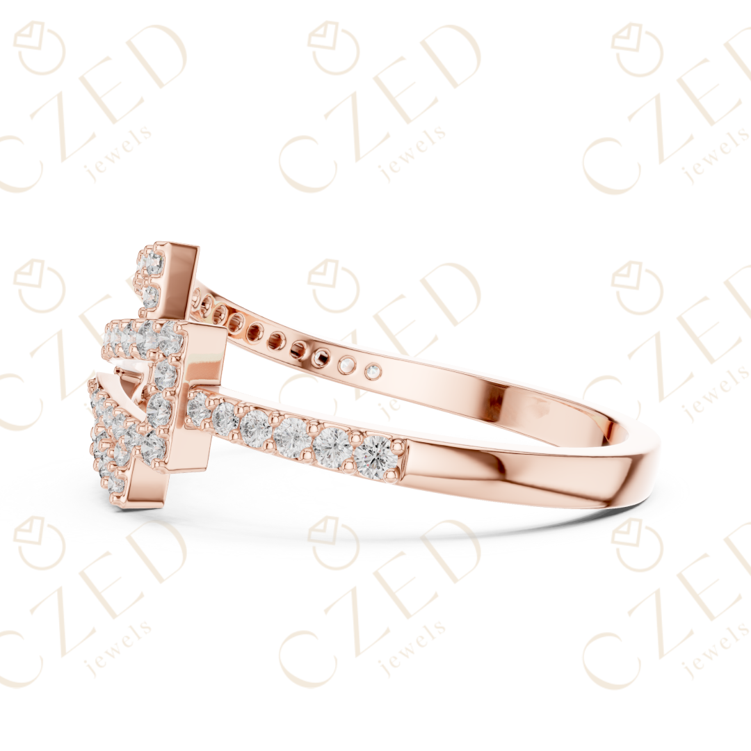 Round Cut Diamond Modern Twist Open Band Ring with Pavé Brilliance