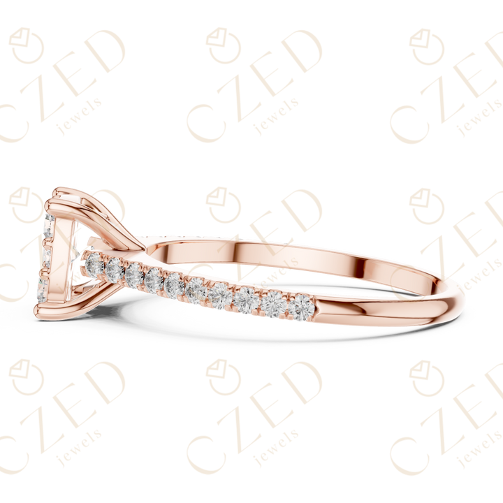 Princess Cut Diamond Cluster Ring with Pave Set Round Brilliant Accents