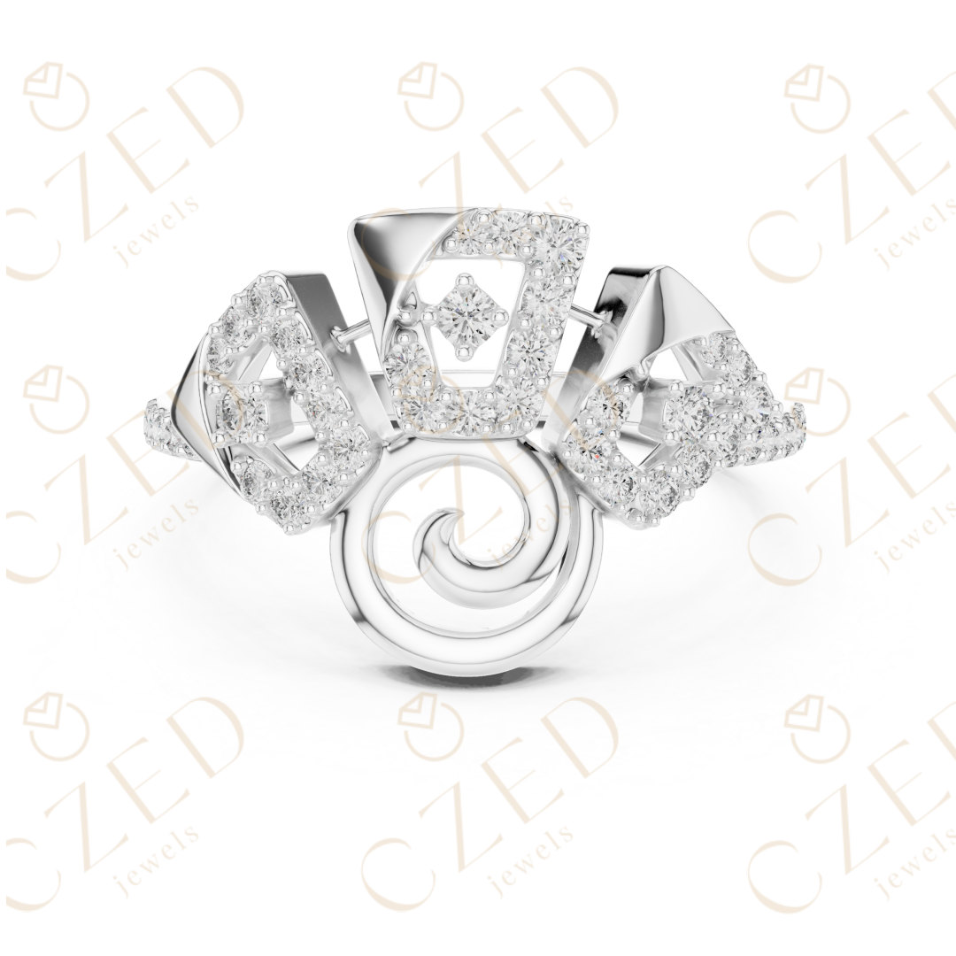 Round Cut Diamond Abstract Spiral Halo Ring