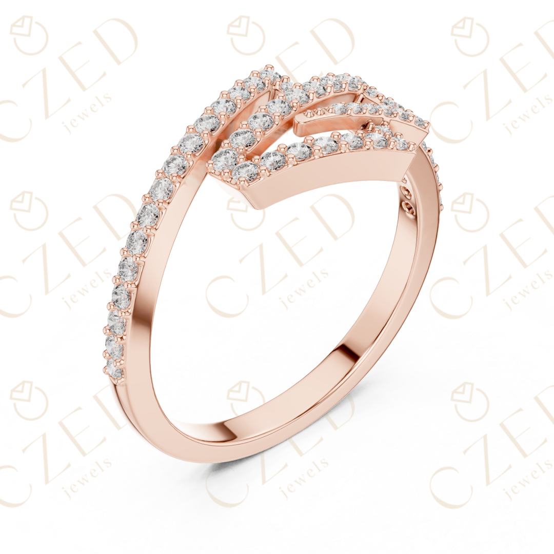 Round Cut Diamond Modern Twist Open Band Ring with Pavé Brilliance