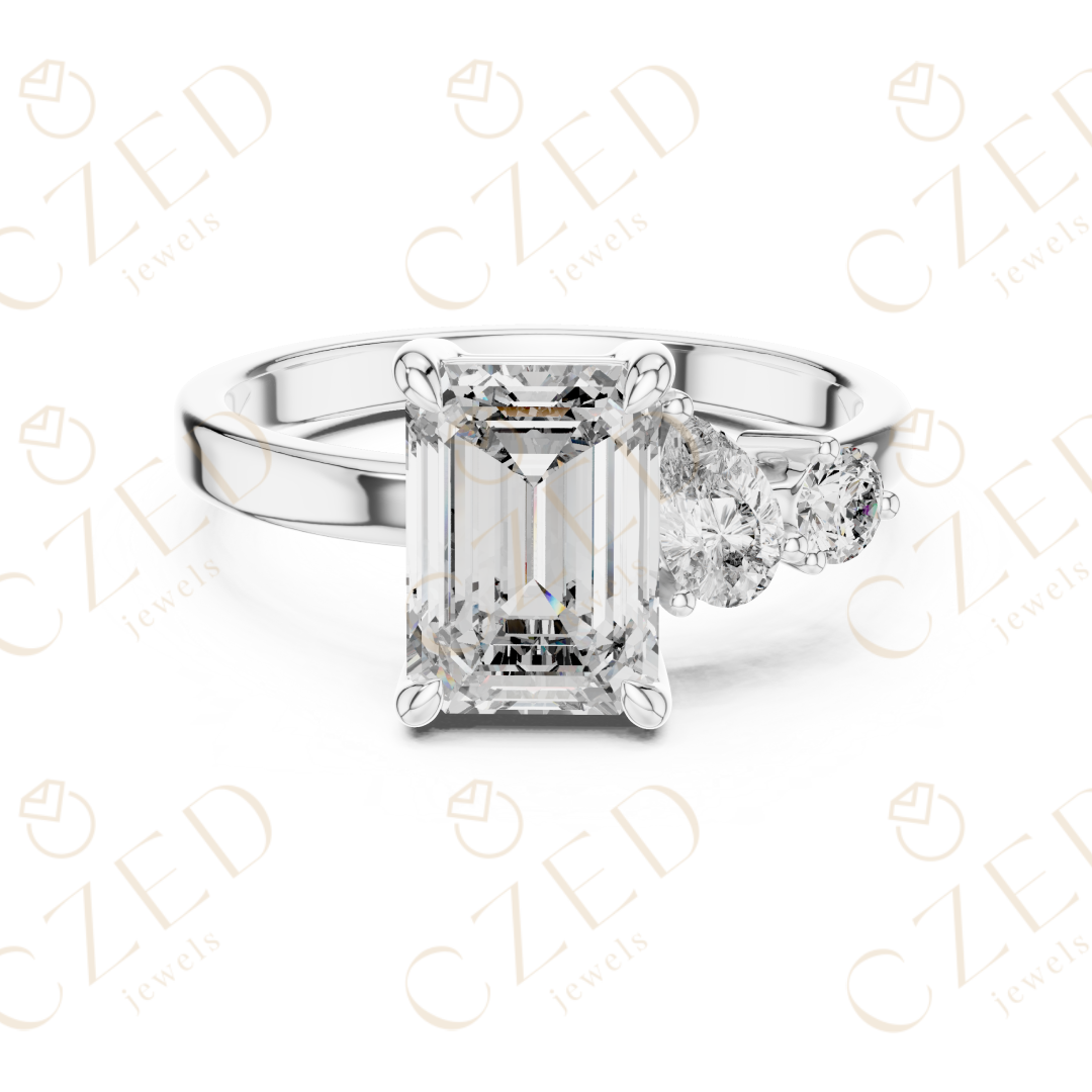 Emerald Cut Diamond Three Stone Engagement Ring