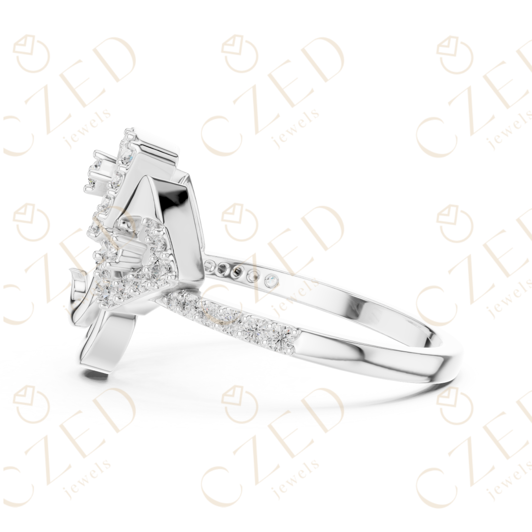 Round Cut Diamond Abstract Spiral Halo Ring