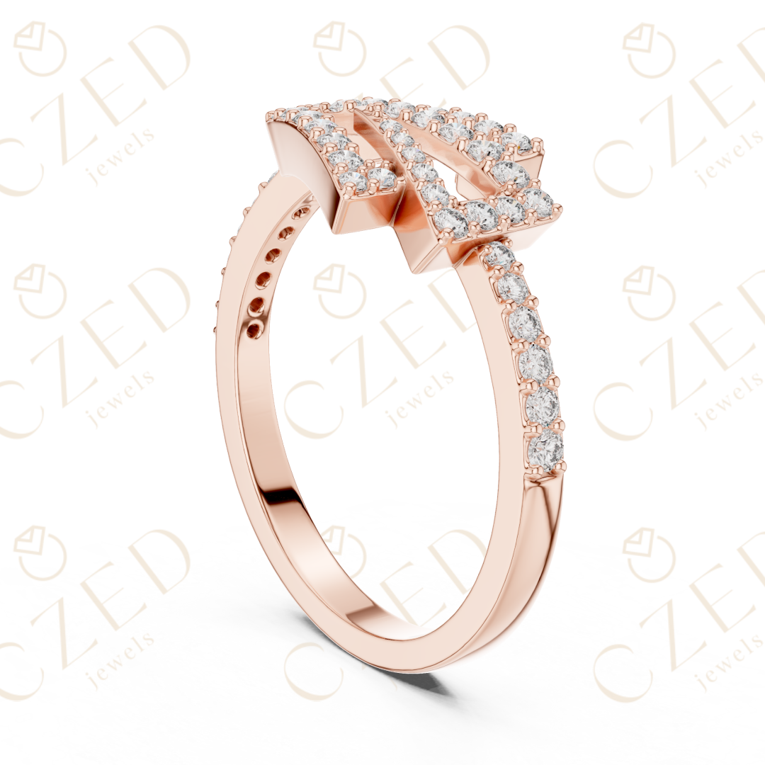 Round Cut Diamond Modern Twist Open Band Ring with Pavé Brilliance