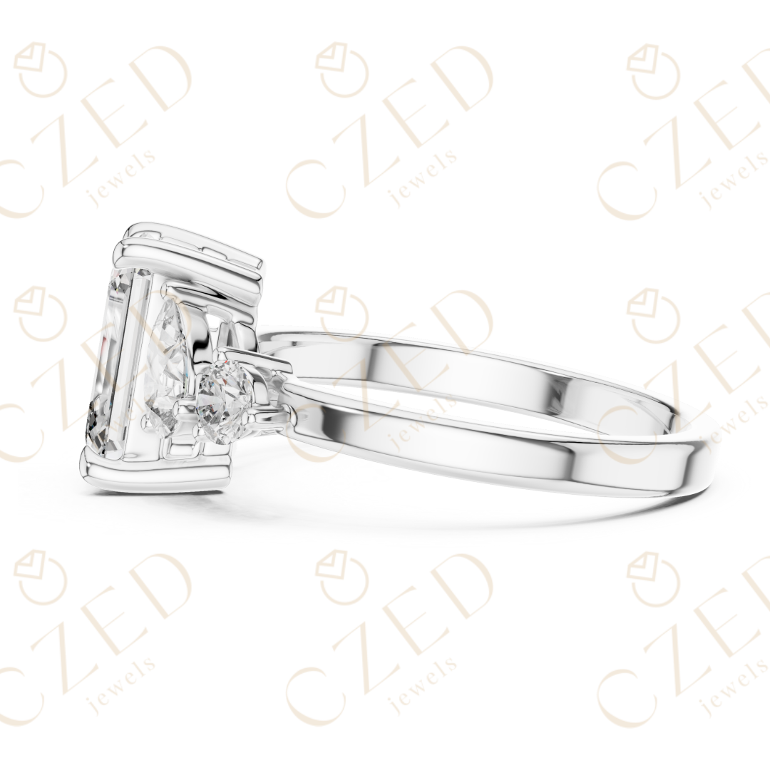 Emerald Cut Diamond Three Stone Engagement Ring