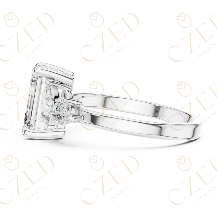 Emerald Cut Diamond Three Stone Engagement Ring