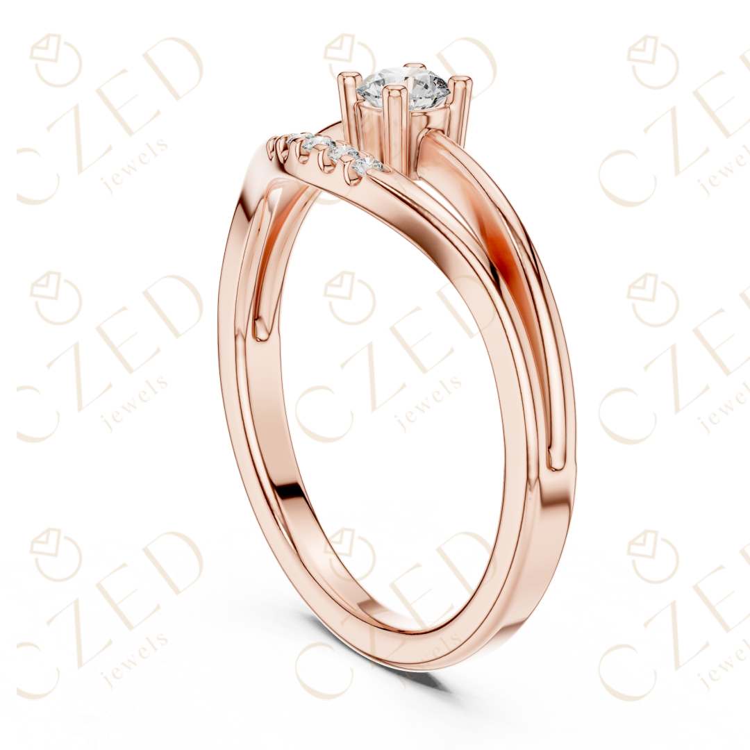 Round Brilliant Solitaire Diamond Ring with Graduated Side Stones