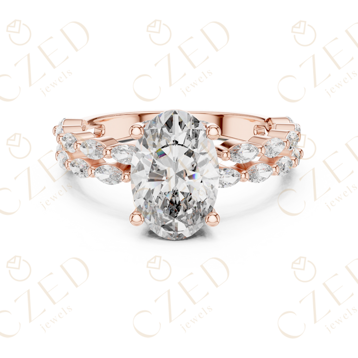 Oval Cut Diamond Solitaire with Marquise Side Accents