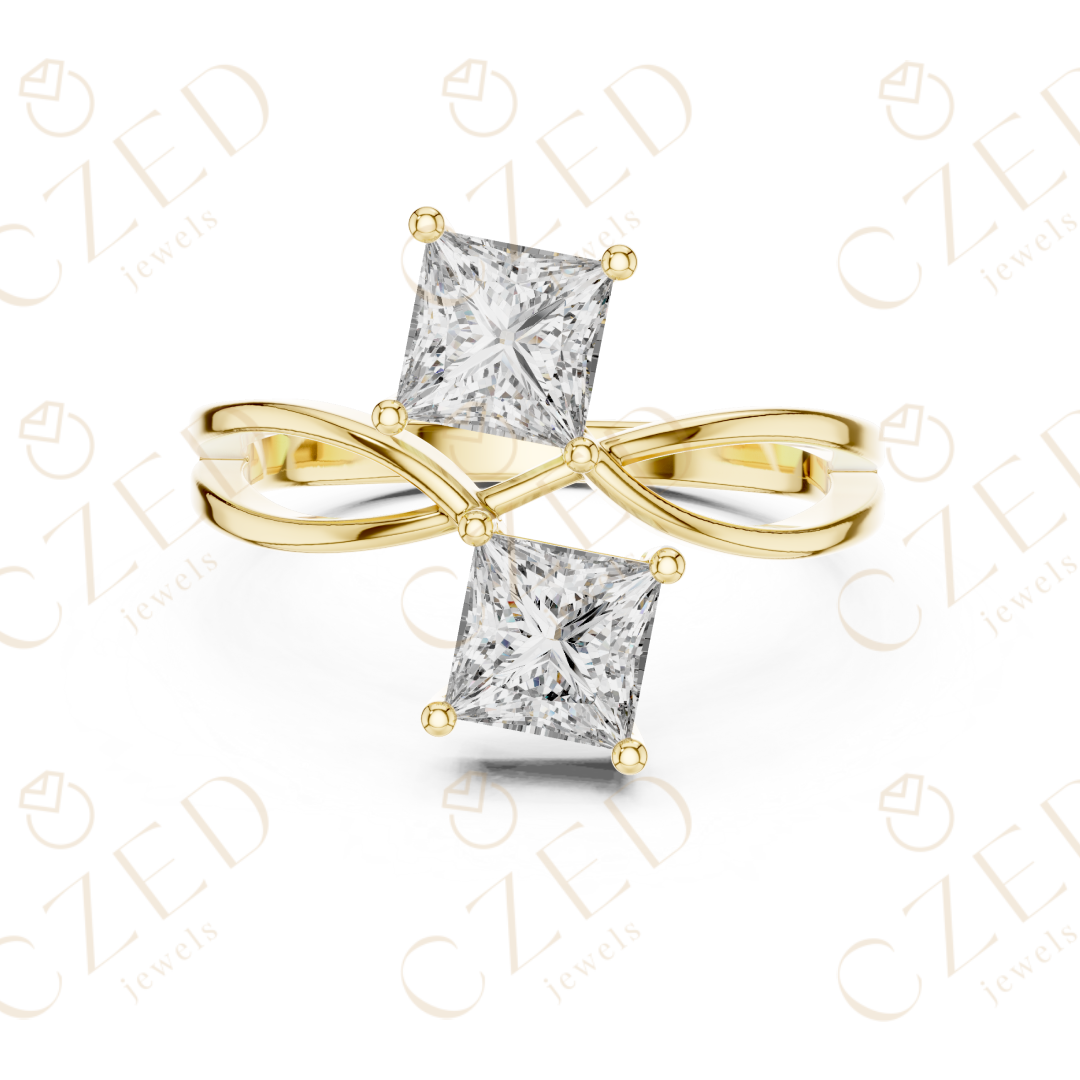 Princess Cut Diamond Infinity Twist Ring with Dual Solitaire Design
