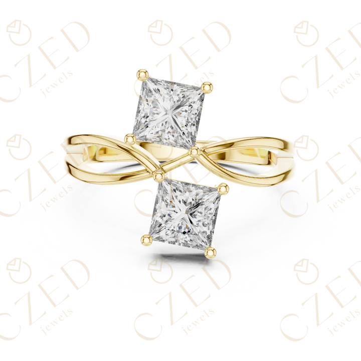 Princess Cut Diamond Infinity Twist Ring with Dual Solitaire Design