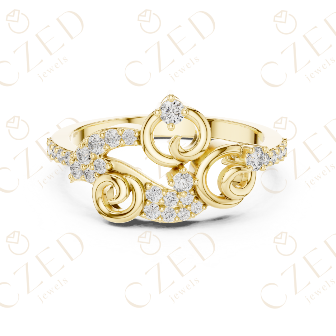 Round Cut Diamond Elegant Swirl Motif Designer Ring