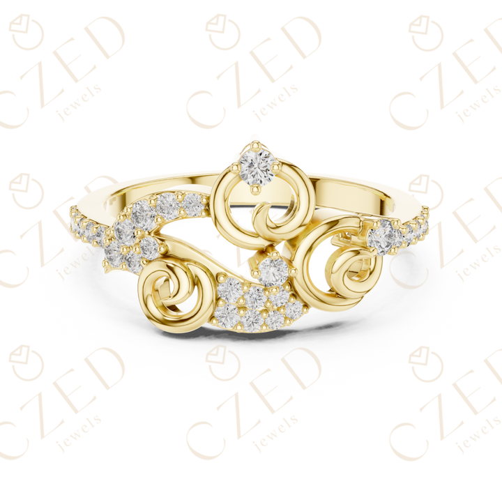 Round Cut Diamond Elegant Swirl Motif Designer Ring