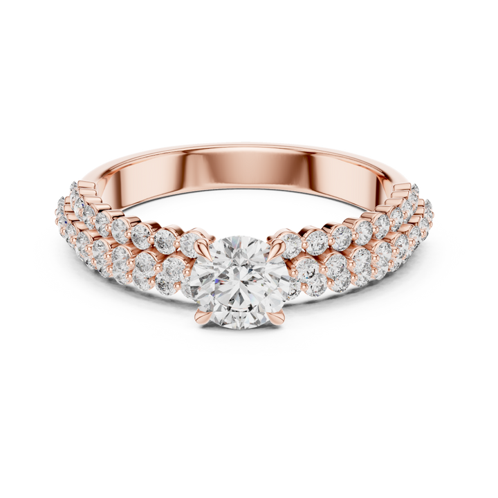 Round Brilliant Diamond Solitaire Ring with Double Row Pave Band