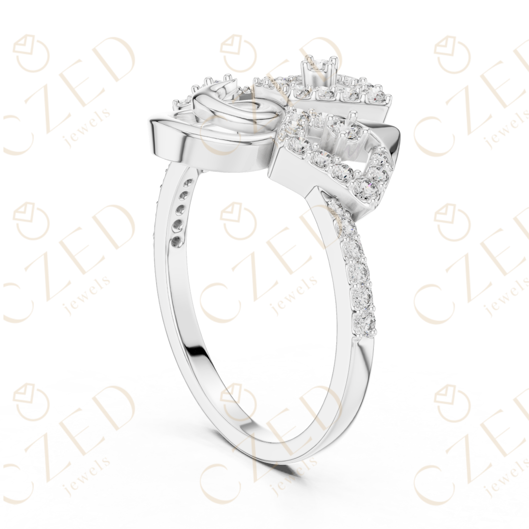 Round Cut Diamond Abstract Spiral Halo Ring