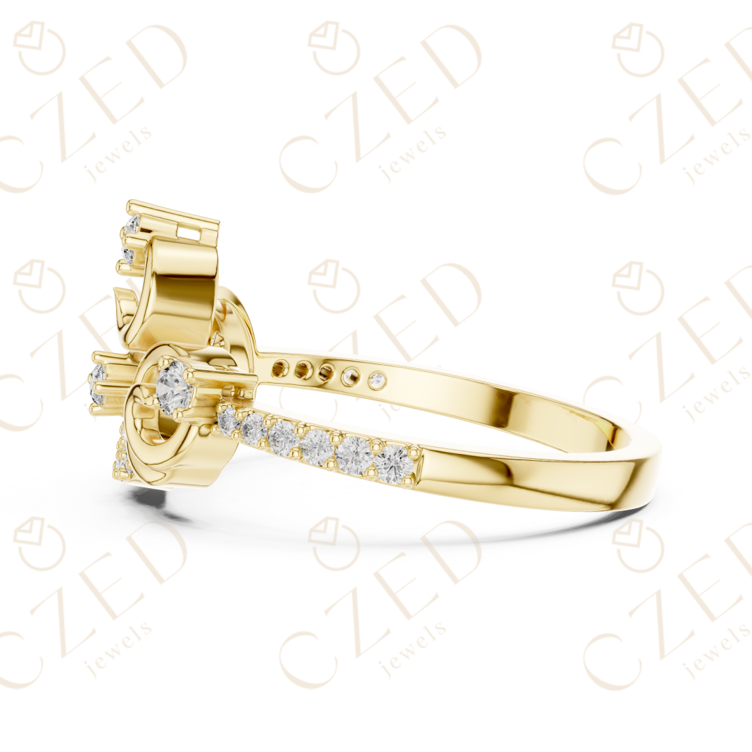 Round Cut Diamond Elegant Swirl Motif Designer Ring