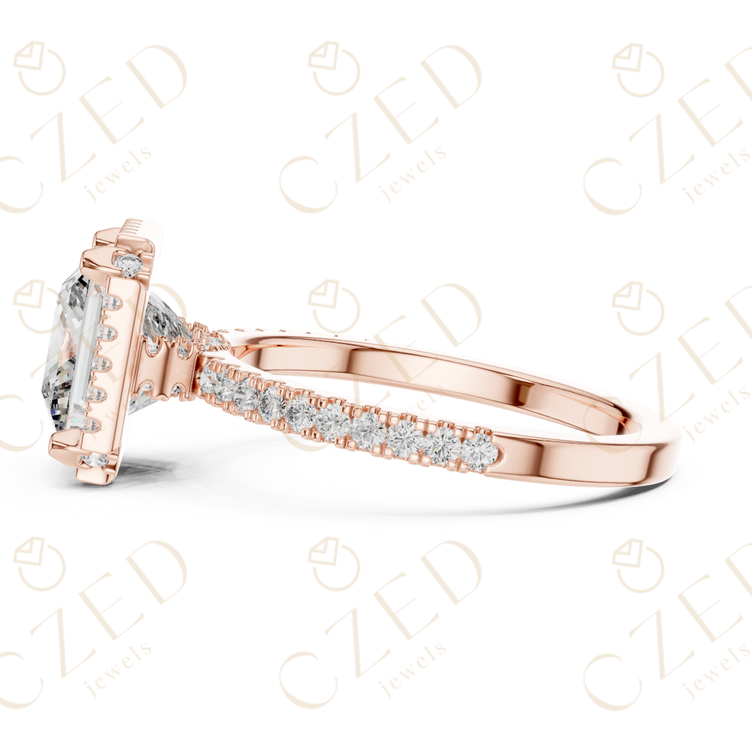 Princess Cut Halo Diamond Engagement Ring with Pavé Set Brilliance