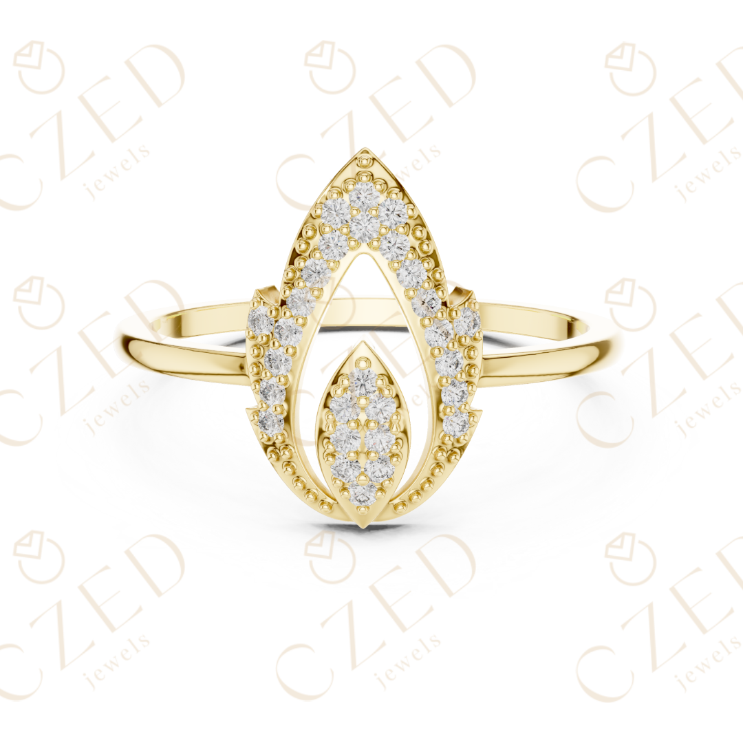 Pear Shaped Diamond Double Halo Open Teardrop Ring