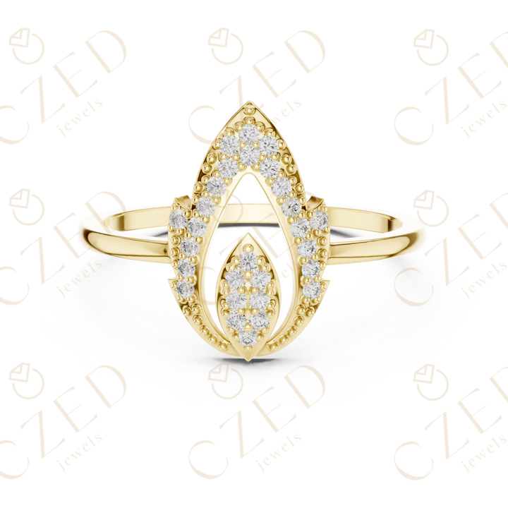 Pear Shaped Diamond Double Halo Open Teardrop Ring