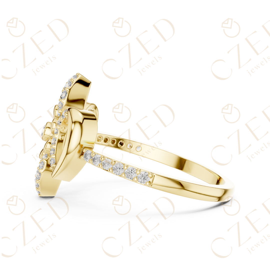 Round Cut Diamond Floral Bow Halo Ring