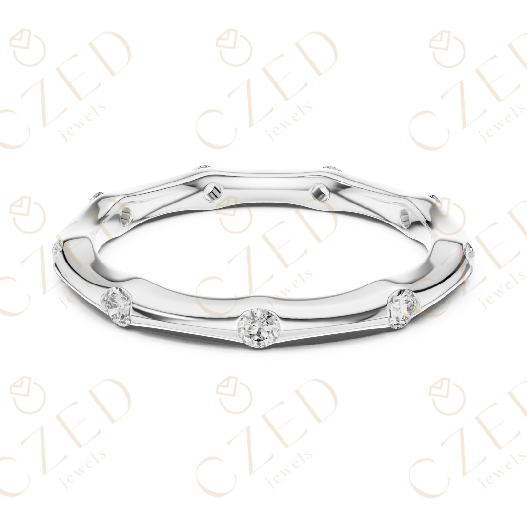 Round Brilliant Bezel-Set Diamond Station Band with Timeless Symmetry