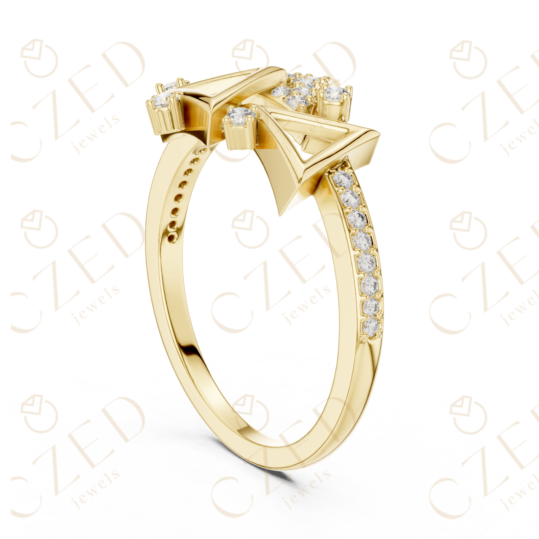 Geometric Triangle Cluster Diamond Ring with Pavé Accents