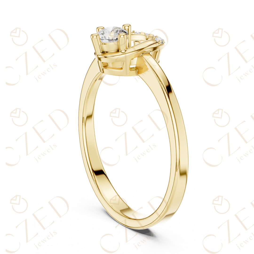 Round Brilliant Solitaire Diamond Ring with Arched Side Accent