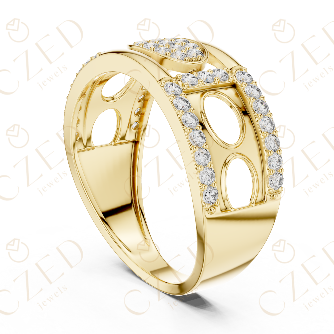 Round Cut Diamond Pavé Panel Men’s Band with Openwork Design