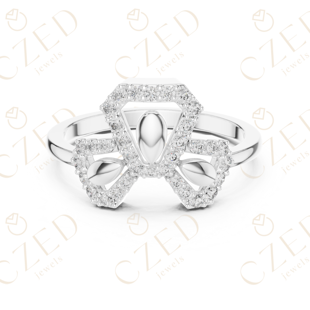 Round Cut Diamond Butterfly Halo Fashion Ring with Pavé Brilliance