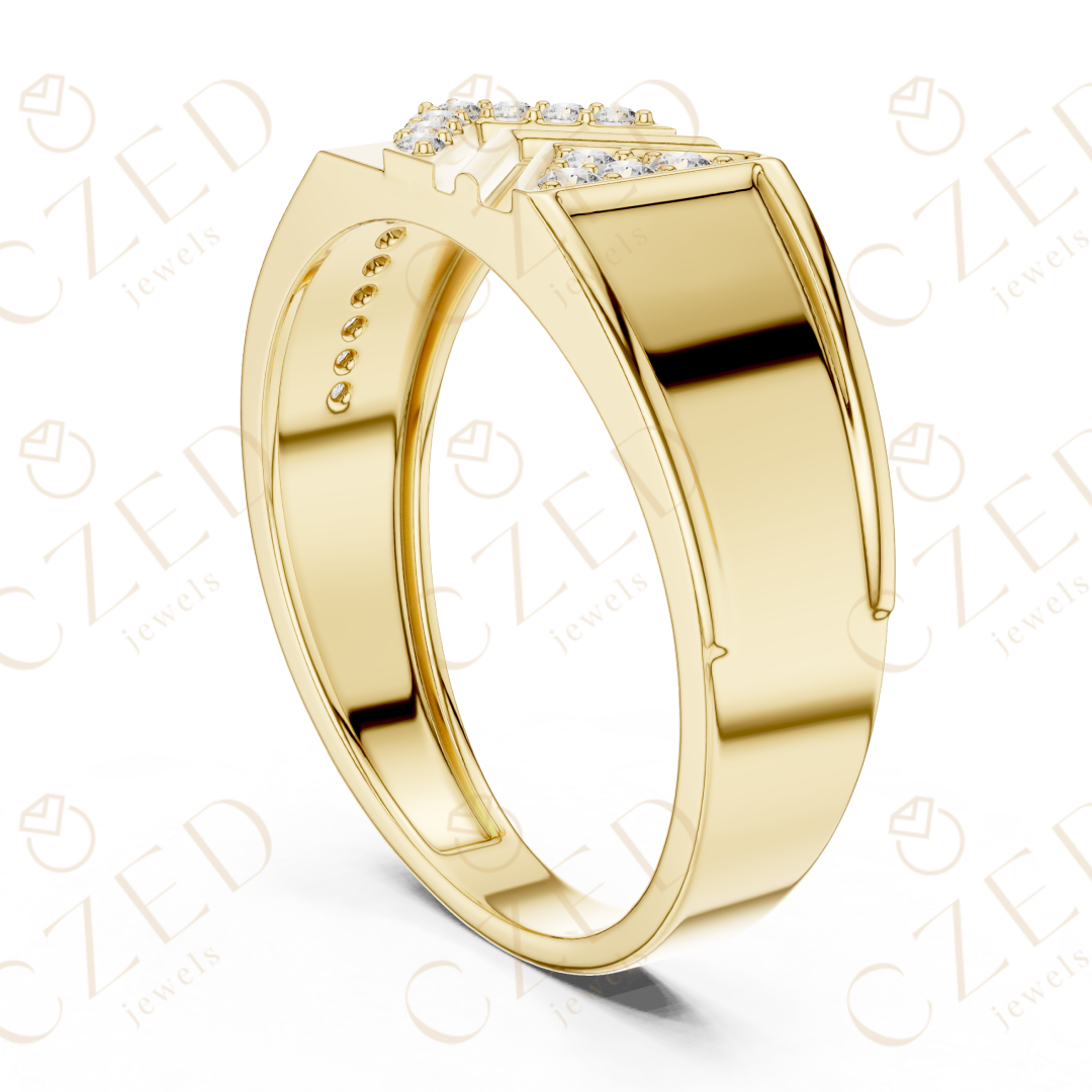 Round Cut Diamond Geometric Chevron Panel Band
