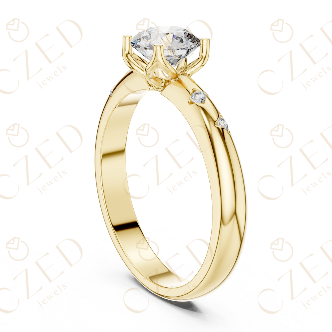 Round Brilliant Solitaire Diamond Ring with Bezel Accented Band