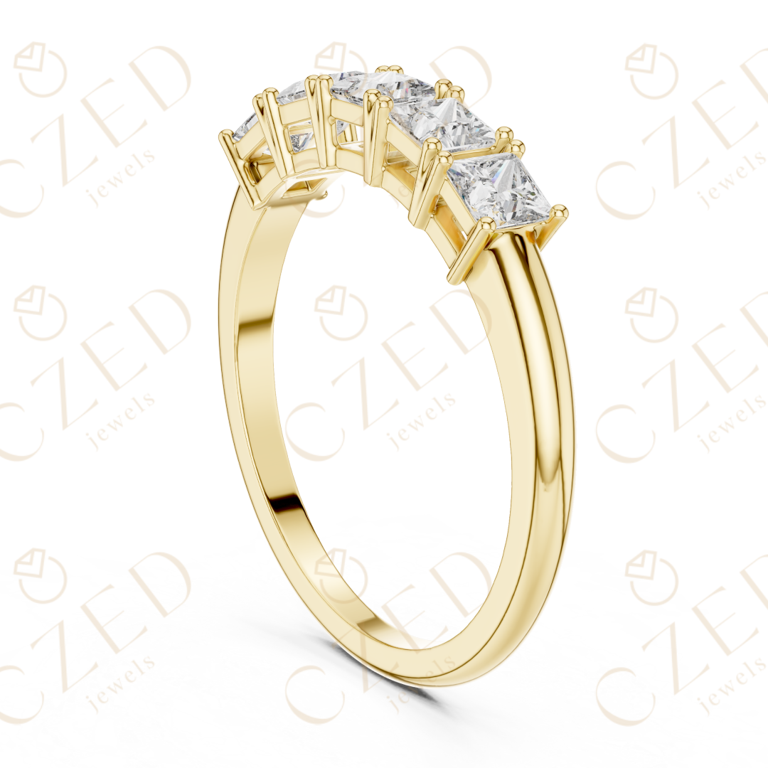 Princess Cut Five Stone Diamond Band with Elegant Linear Design