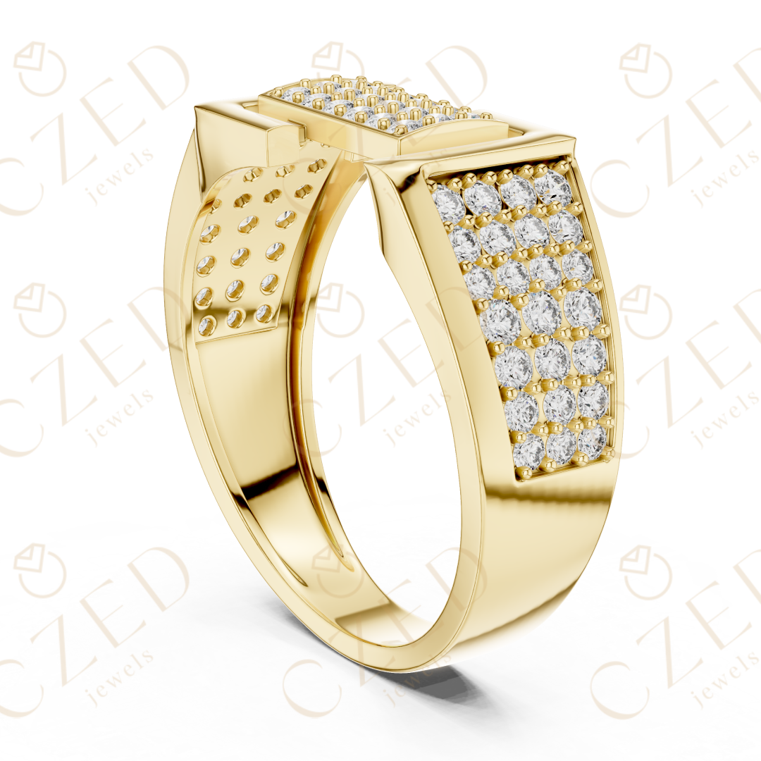 Round Cut Diamond Pavé Panel Men’s Band with Structured Frame