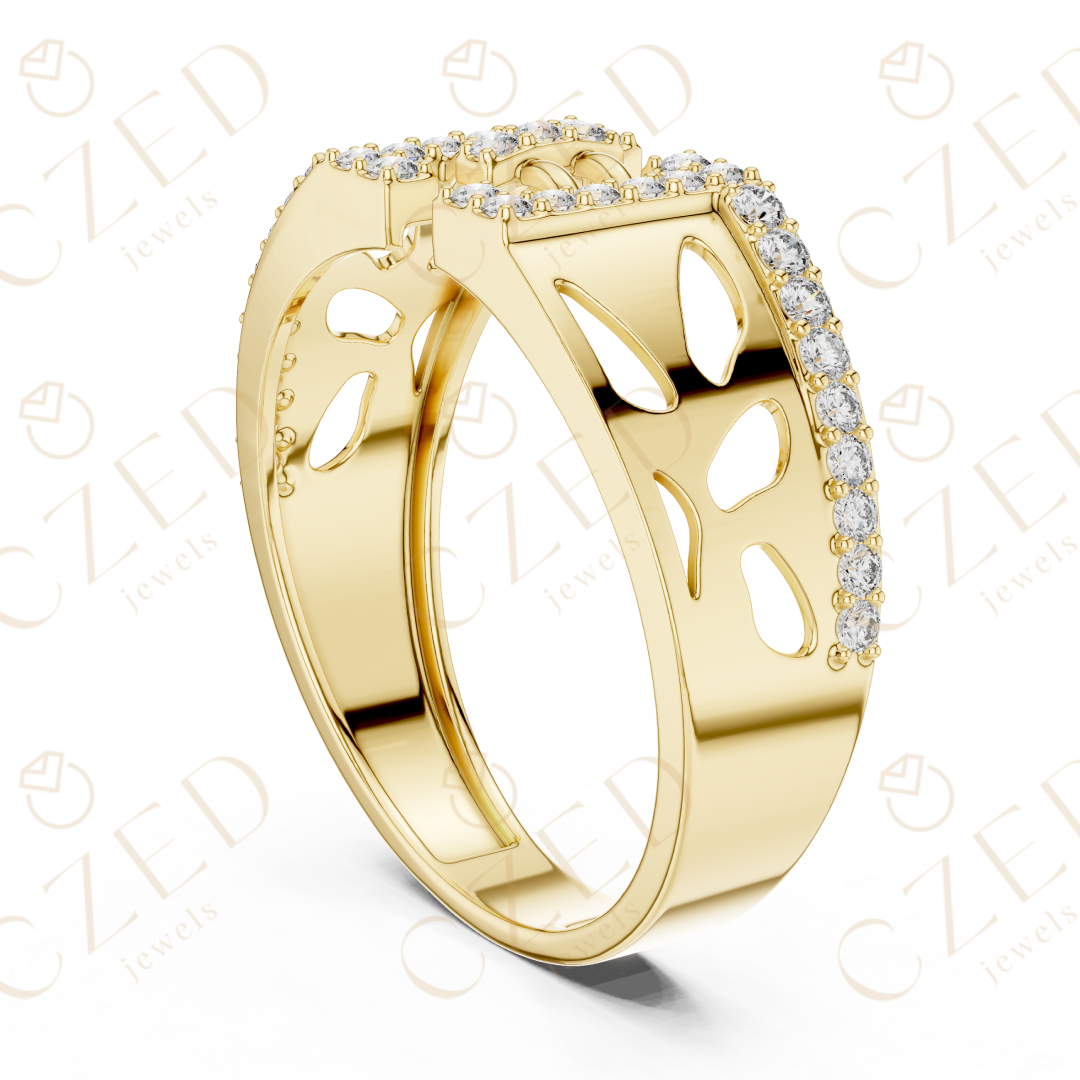 Round Cut Diamond Geometric Open Panel Band Ring