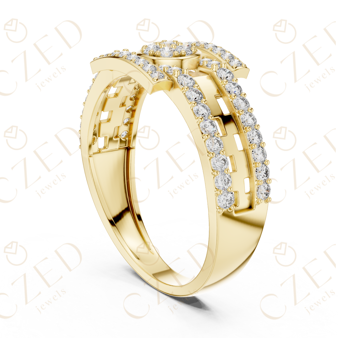 Round Brilliant Diamond Halo Panel Band Ring