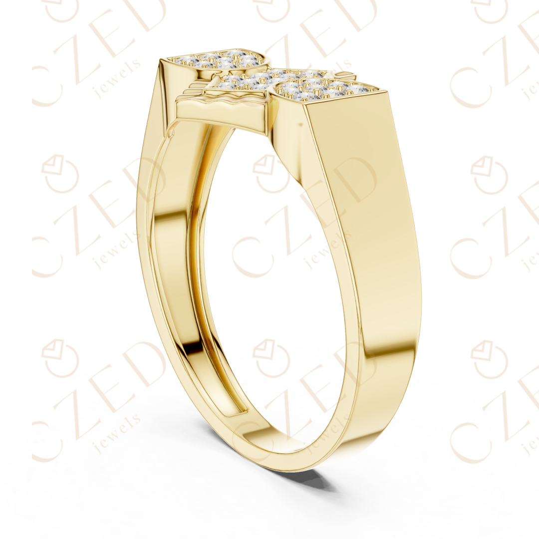 Geometric Diamond Cluster Band Ring with Pavé Panels