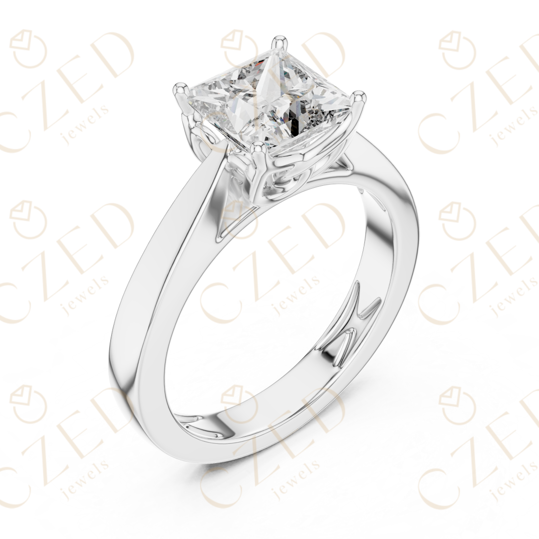 Princess Cut Solitaire Diamond Ring with Clean Modern Band